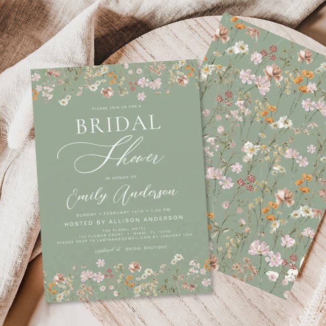 Invitación Sage Green Boho Wildflower Bridal Shower (Subido por el creador)