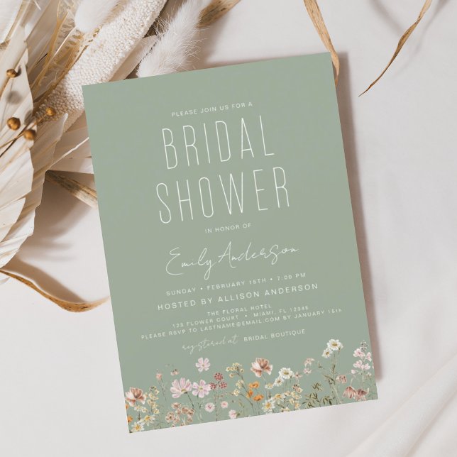 Invitación Sage Green Boho Wildflower Bridal Shower (Subido por el creador)