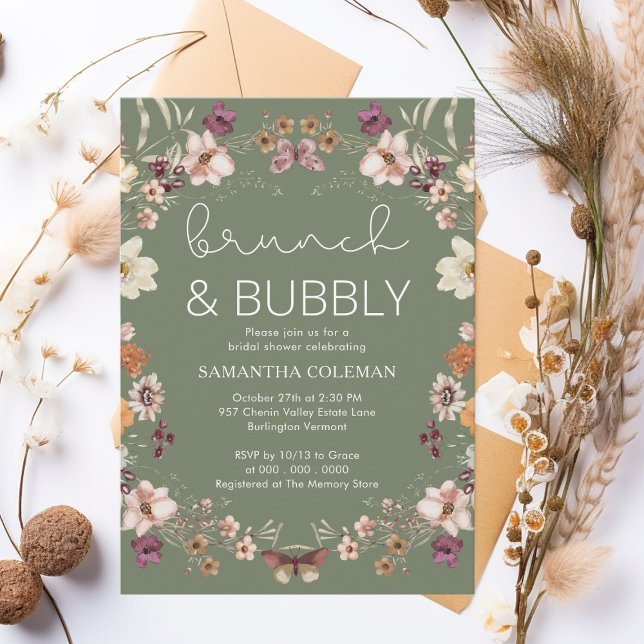 Invitación Sage Green Boho Wildflower Bridal Shower Brunch (Subido por el creador)
