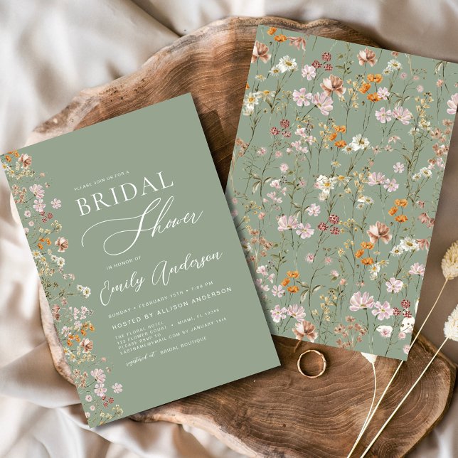 Invitación Sage Green Boho Wildflower Bridal Shower Elegante (Subido por el creador)