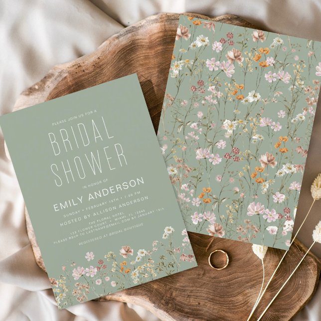 Invitación Sage Green Boho Wildflower Bridal Shower Elegante (Subido por el creador)