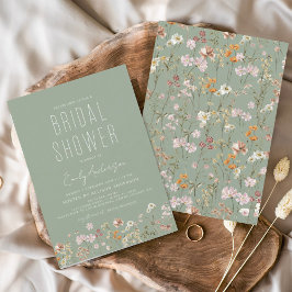 Invitación Sage Green Boho Wildflower Bridal Shower Elegante