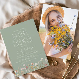 Invitación Sage Green Boho Wildflower Bridal Shower Foto