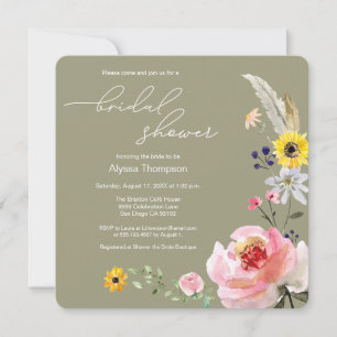 Invitación Sage green Boho Wildflower Floral Floral Bridal Sh