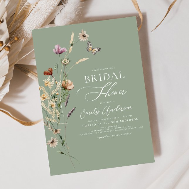 Invitación Sage Green Boho Wildflower guión de ducha de novia (Subido por el creador)