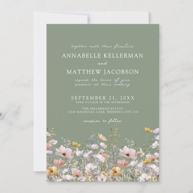 Invitación Sage Green Boho Wildflower Wedding (Anverso)