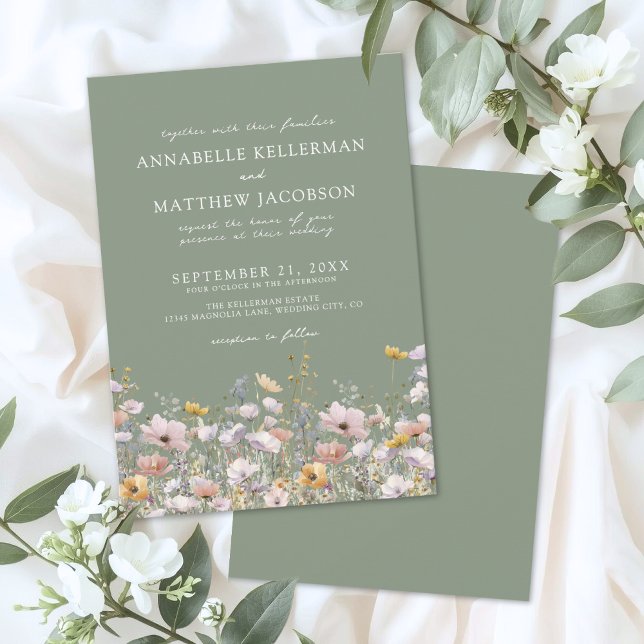 Invitación Sage Green Boho Wildflower Wedding (Sage Green Boho Wildflower Wedding Invitation)