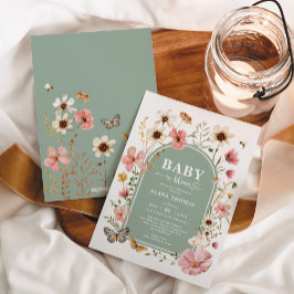 Invitación Sage Green Boho Wilflower Baby en una ducha de flo