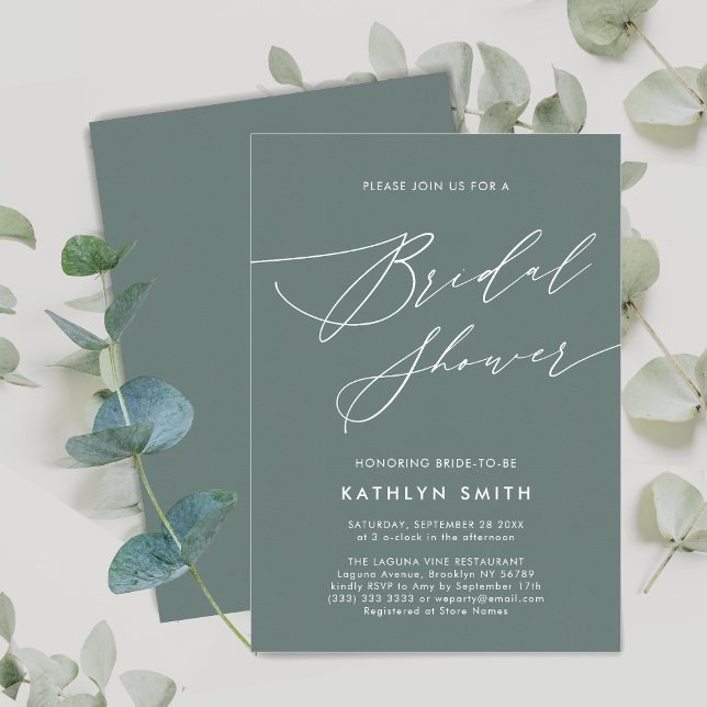 Invitación Sage Green Botanic Elegant Script Bridal Shower (Subido por el creador)
