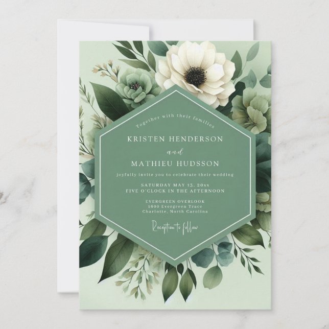 Invitación Sage Green Botanical Bloom Wedding (Anverso)