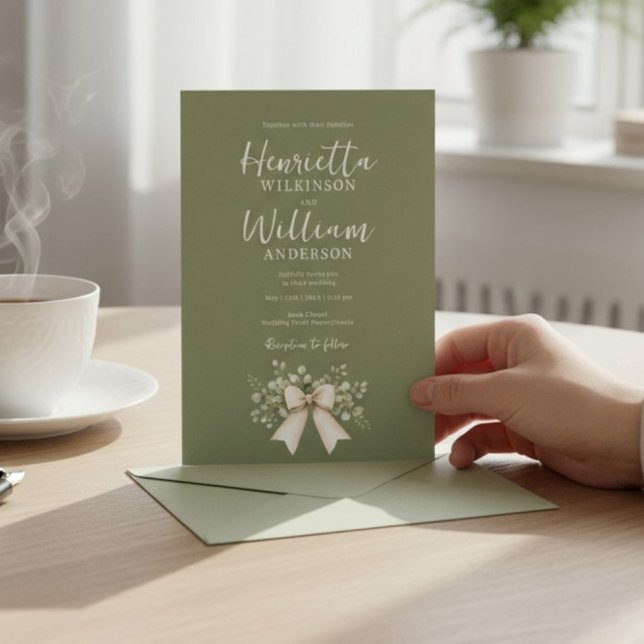 Invitación Sage Green Botanical Bow All-in-One Wedding Invita (Subido por el creador)
