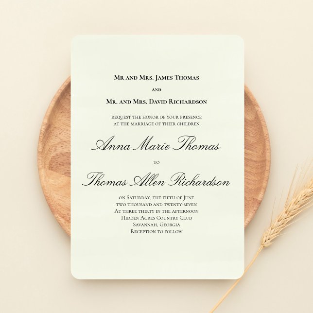 Invitación Sage Green Botanical Classic Formal Script Wedding (Sage green formal wedding invitation with elegant script and timeless layout.)