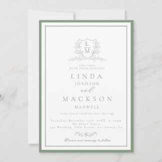 Invitación Sage Green botanical crest All in one wedding