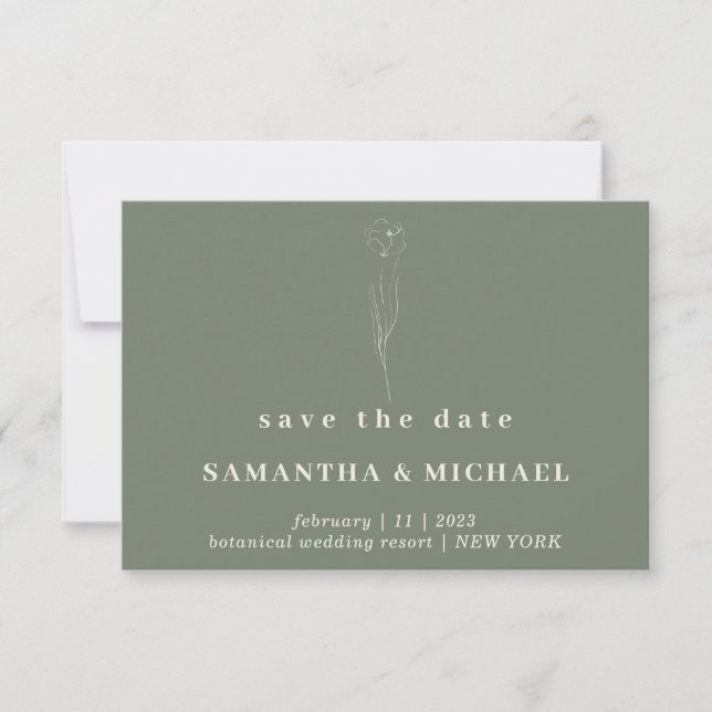 Invitación Sage Green botanical Floral Save date esencial (Anverso)