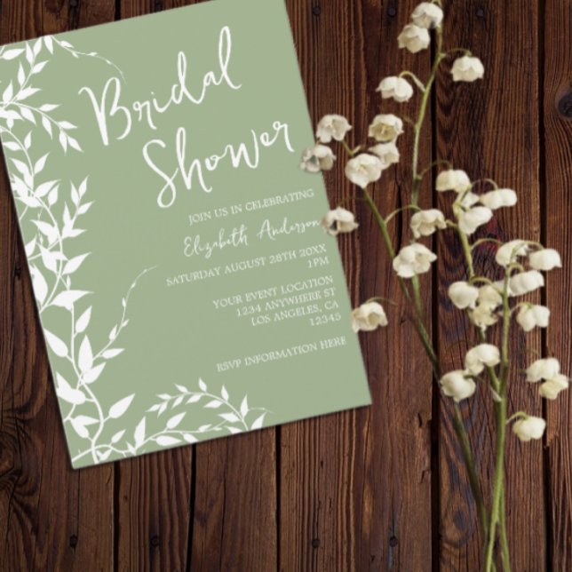 Invitación Sage Green Botanical Leaves Bridal Shower (Subido por el creador)