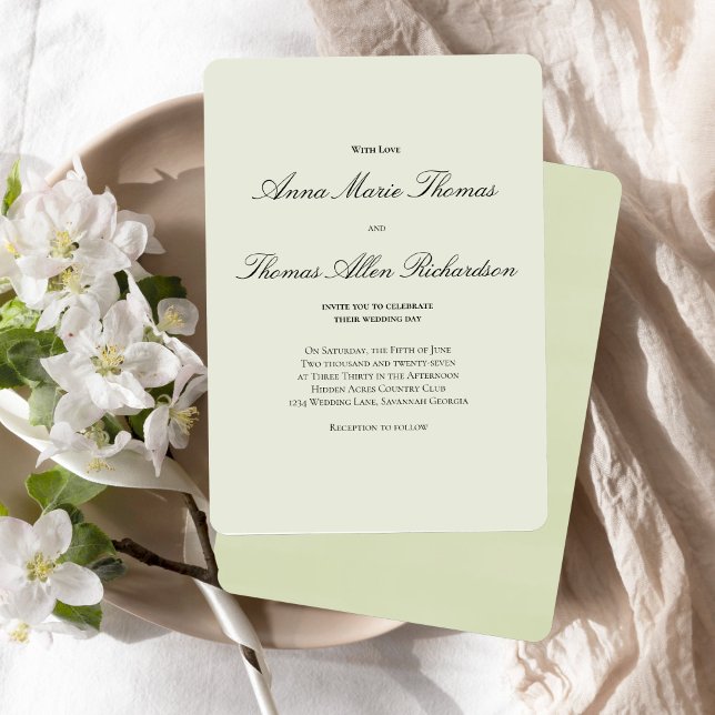 Invitación Sage Green Botanical Modern Script Wedding (Elegant sage green script invitation with soft, romantic minimalist design.)