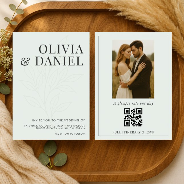 Invitación Sage Green Botanical Photo QR Code Wedding (Subido por el creador)