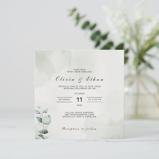 Invitación Sage Green Botanical Watercolor Wedding Invitation (Anverso de pie)