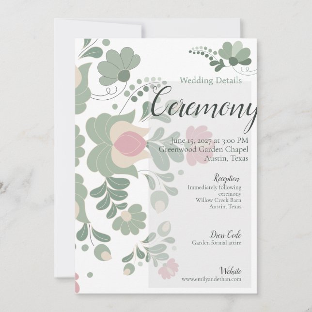 Invitación Sage Green Botanical Wedding Details Card (Anverso)
