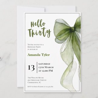Invitación Sage Green Bow 30th Birthday Invitation