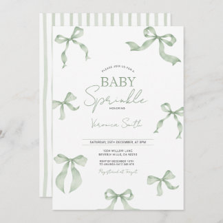Invitación Sage Green Bow Baby Sprinkle Invitation