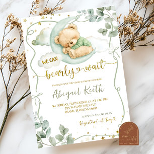 Invitación Sage Green Bow Coquette Oso apenas espera baby sho