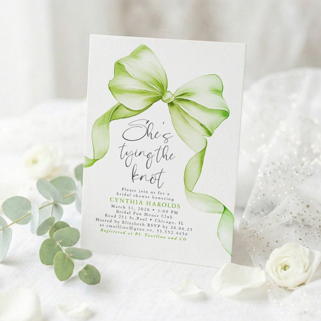 Invitación Sage Green Bow está atando la ducha nupcial (Light Green Bow Elegant Bridal Shower Invites)