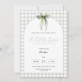 Invitación Sage Green Bow Gingham Baby Shower