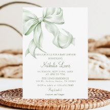 Sage Green Bow Gingham Baby Shower