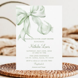 Invitación Sage Green Bow Gingham Baby Shower