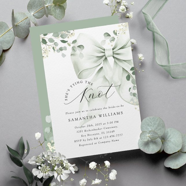 Invitación Sage Green Bow Greenery Bridal Shower (Subido por el creador)