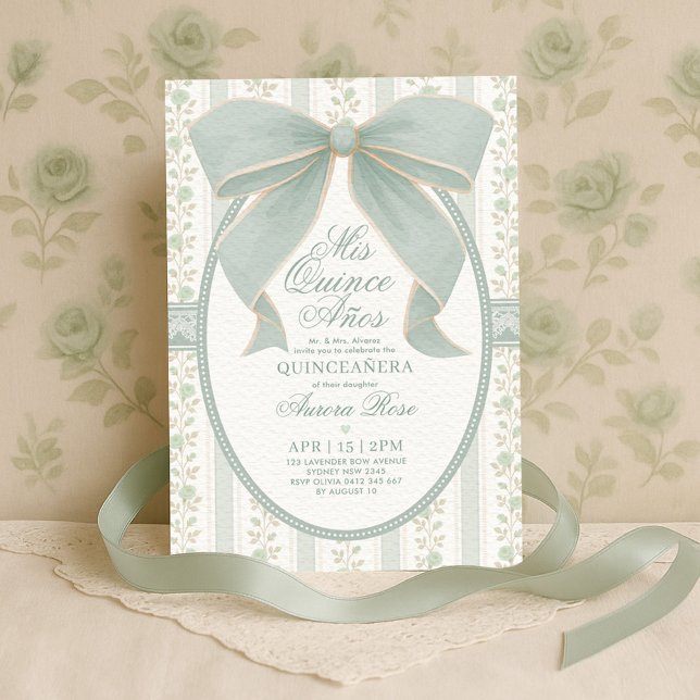 Invitación Sage Green Bow Quinceanera Mis Quince cumpleaños (Subido por el creador)