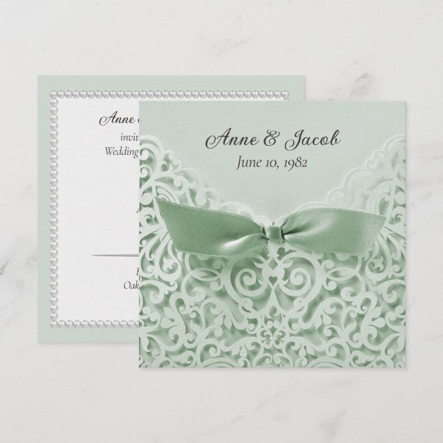 Invitación Sage Green Bow Sobre La Renovación De Votos Boda D (Anverso / Reverso)