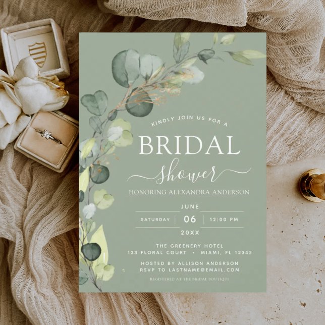 Invitación Sage Green Bridal Shower Botanic Eucalyptus Boho (Subido por el creador)