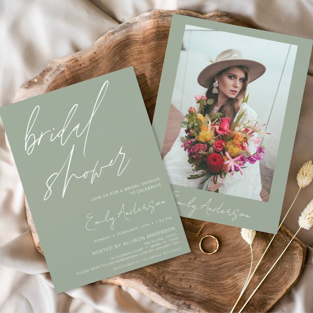 Invitación Sage Green Bridal Shower Elegant Script (Subido por el creador)