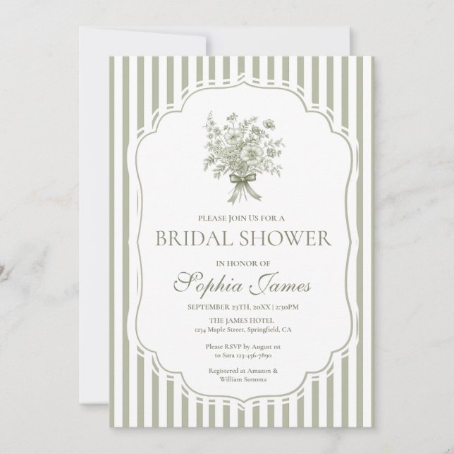 Invitación Sage Green Bridal Shower Invitation Template Boho (Anverso)