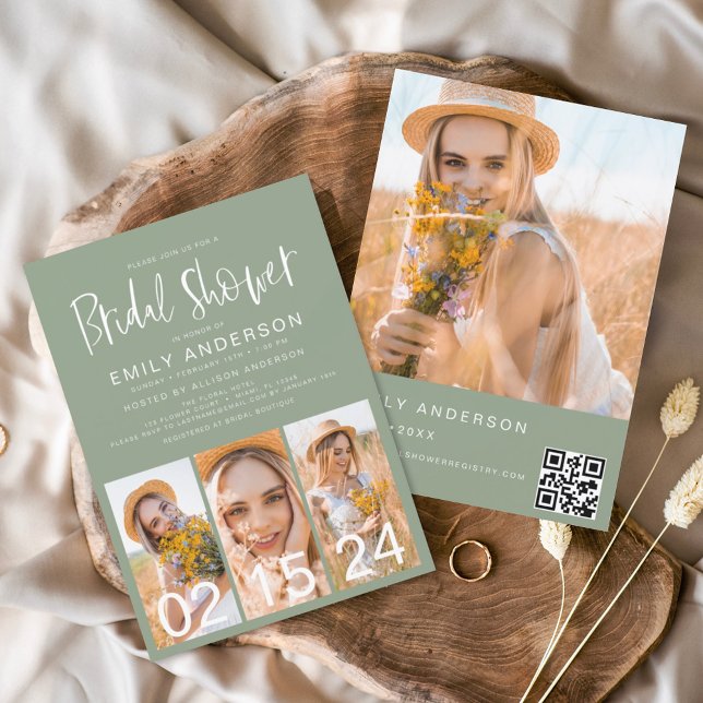 Invitación Sage Green Bridal Shower Minimalista código QR (Subido por el creador)