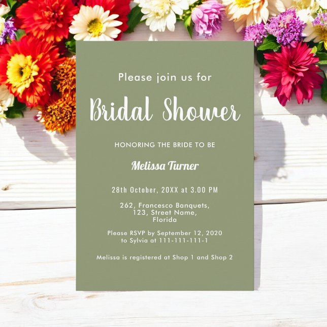 Invitación Sage Green Bridal Shower Simple (Subido por el creador)