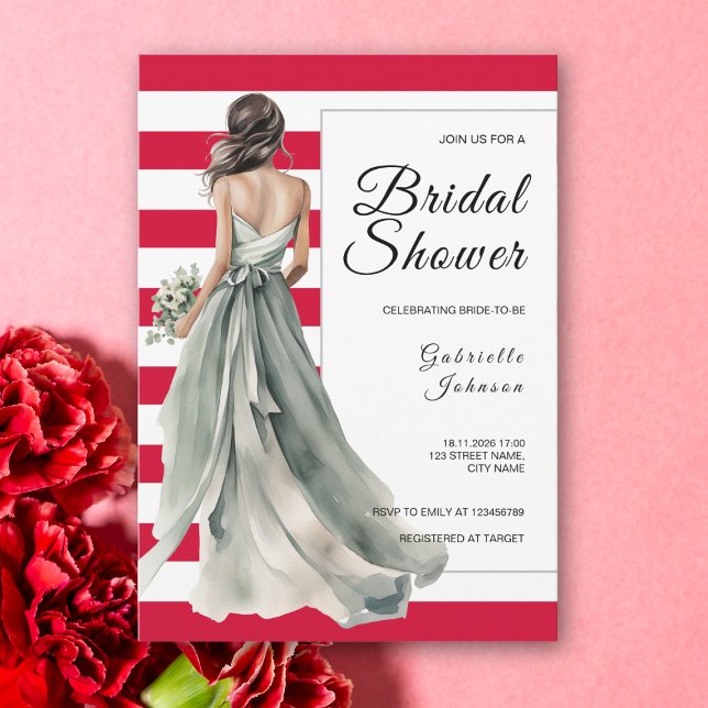 Invitación Sage Green Bride Cherry Red Stripes Bripes Bridal  (Subido por el creador)