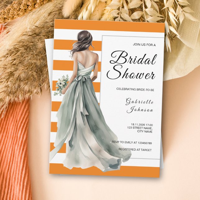 Invitación Sage Green Bride Naranja Stripes Bridal Shower (Subido por el creador)