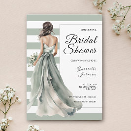 Invitación Sage Green Bride Stripes Polka Dot Bridal Shower