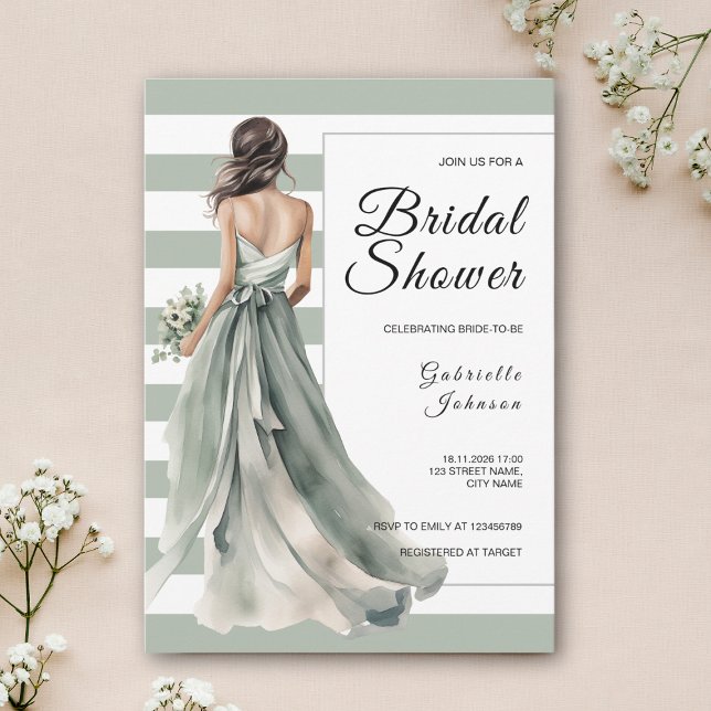Invitación Sage Green Bride Stripes Polka Dot Bridal Shower (Subido por el creador)