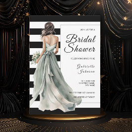 Invitación Sage Green Brige Black White Stripes Bridal Shower