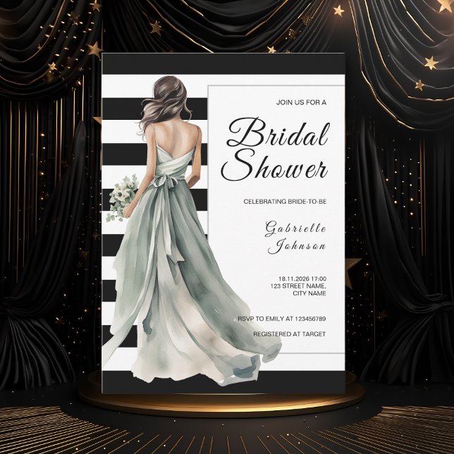 Invitación Sage Green Brige Black White Stripes Bridal Shower (Subido por el creador)
