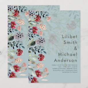 Invitación Sage Green Burgundy Blue Floral Boda
