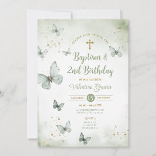 Invitación Sage Green Butterfly Chica 3er bautismo de cumplea