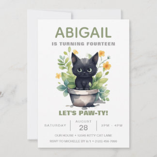 Invitación Sage Green Cat House Trendy Kitten Cumpleaños