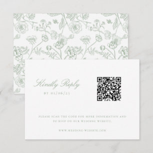 Invitación Sage Green Chinoiserie Boda QR Code RSVP