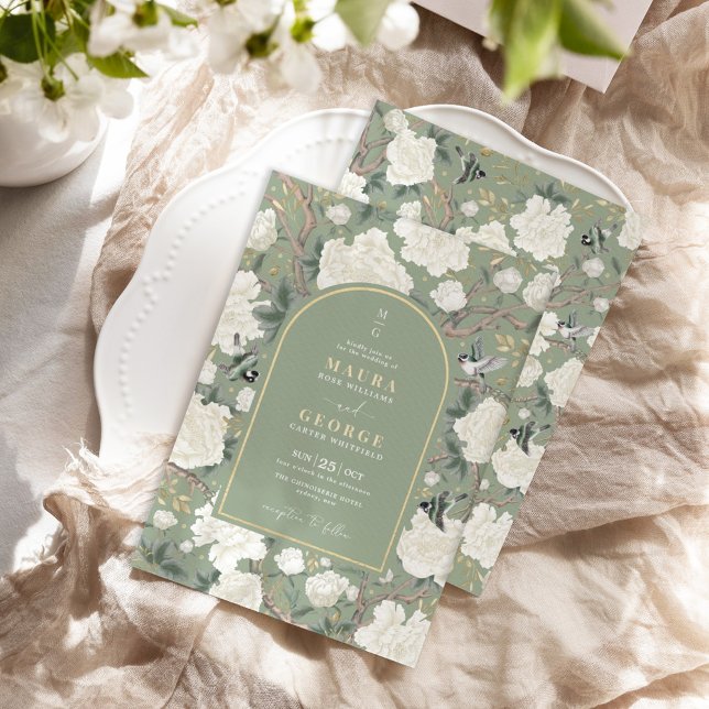 Invitación Sage Green Chinoiserie Floral Garden Wedding (Subido por el creador)