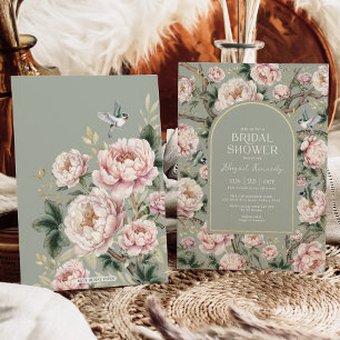Invitación Sage Green Chinoiserie Jardín Flor Ducha de novia